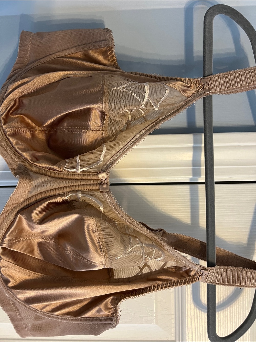 Elomi Satin Bronze Full Coverage Bra with Embroidered Sheer Panels